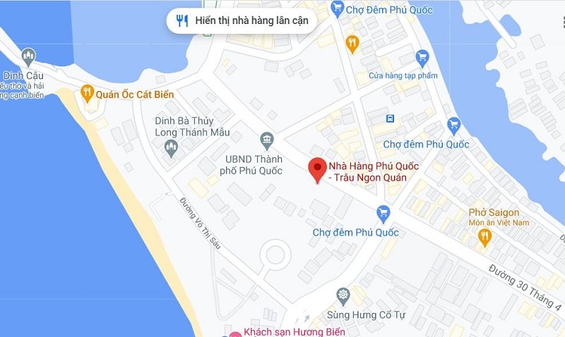 Vị trí nhà hàng Sông Xanh Phú Quốc