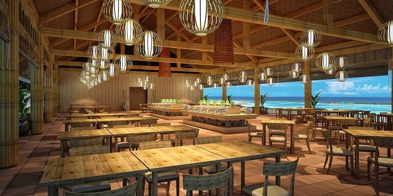 Không gian nhà hàng với thiết kế mộc mạc, thoáng mát